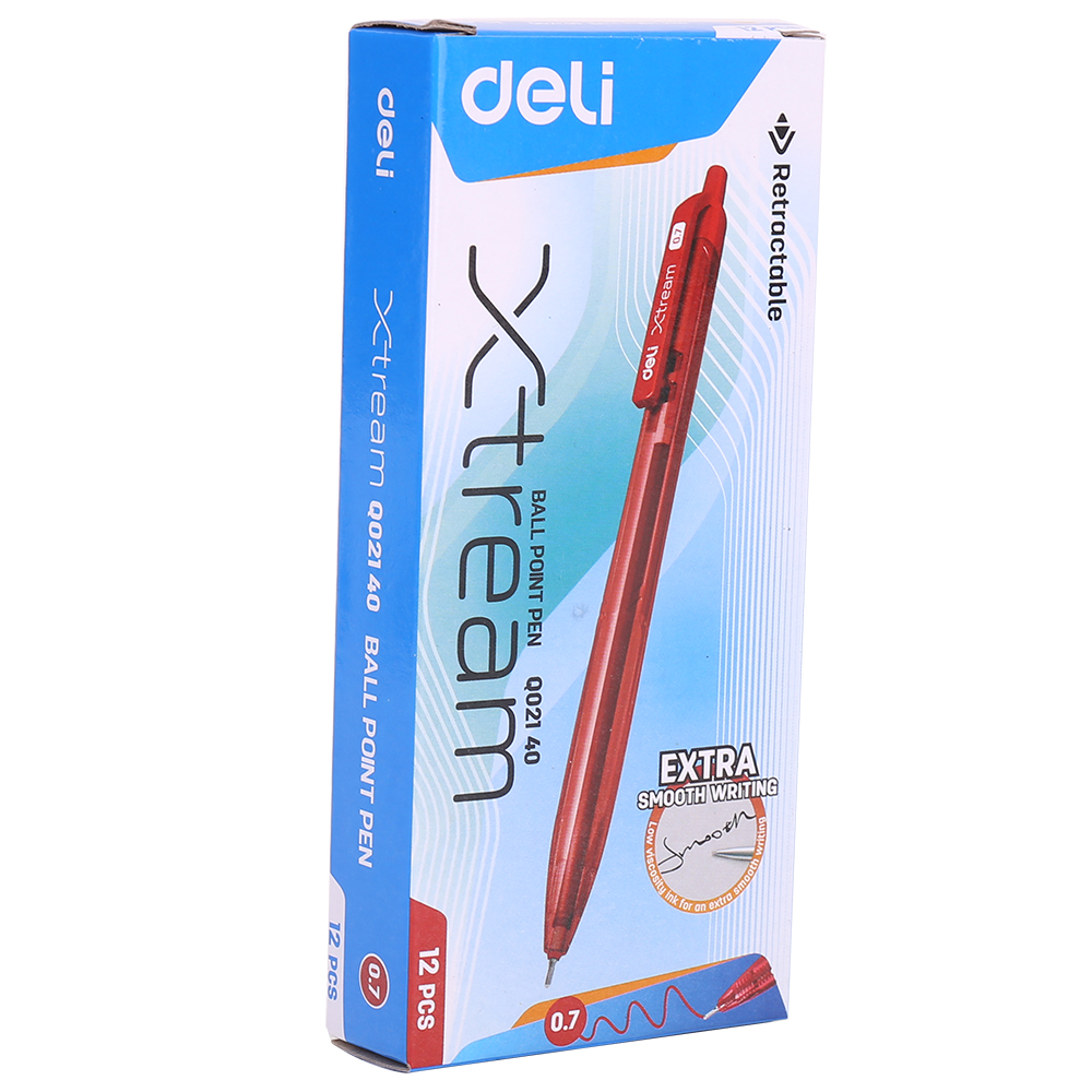 Bút Bi Dầu Đầu Bấm EXTREAM 0.7mm (Đỏ) Deli EQ02140